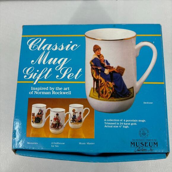 Norman Rockwell Mug Gift Set Vintage 1986 Museum Collections 24 K Gold Trim Cups - Picture 2 of 12
